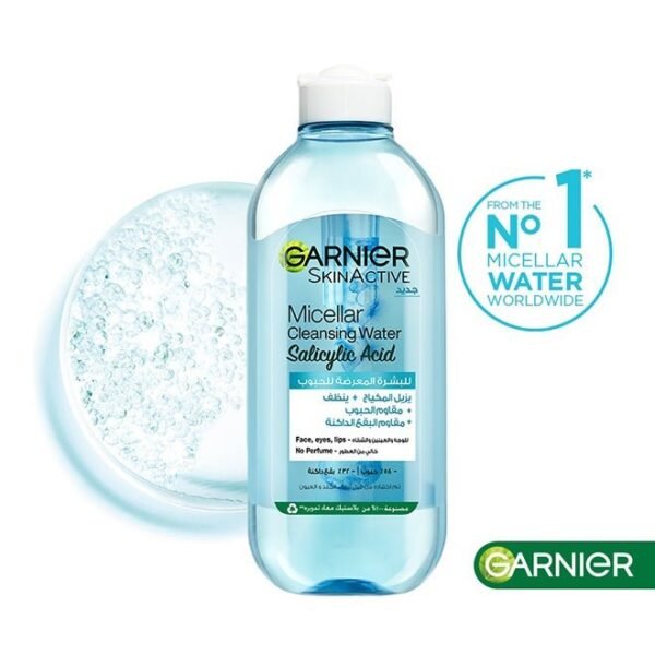 ماء تنظيف ميسيلار من غارنييه سكين اكتيف، مع حمض الساليسيليك، للبشرة المعرضة لحب الشباب